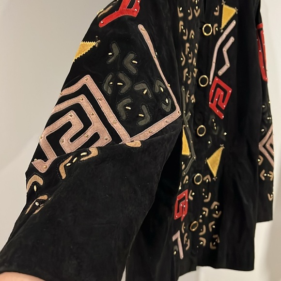 Jon Lawrence Ltd - m, black/tan/red suede jacket, 80s - Picture 3 of 10